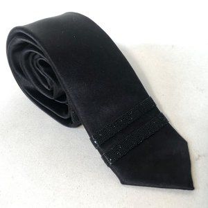 Title Of Work Tie, black silk, beading, gun charm